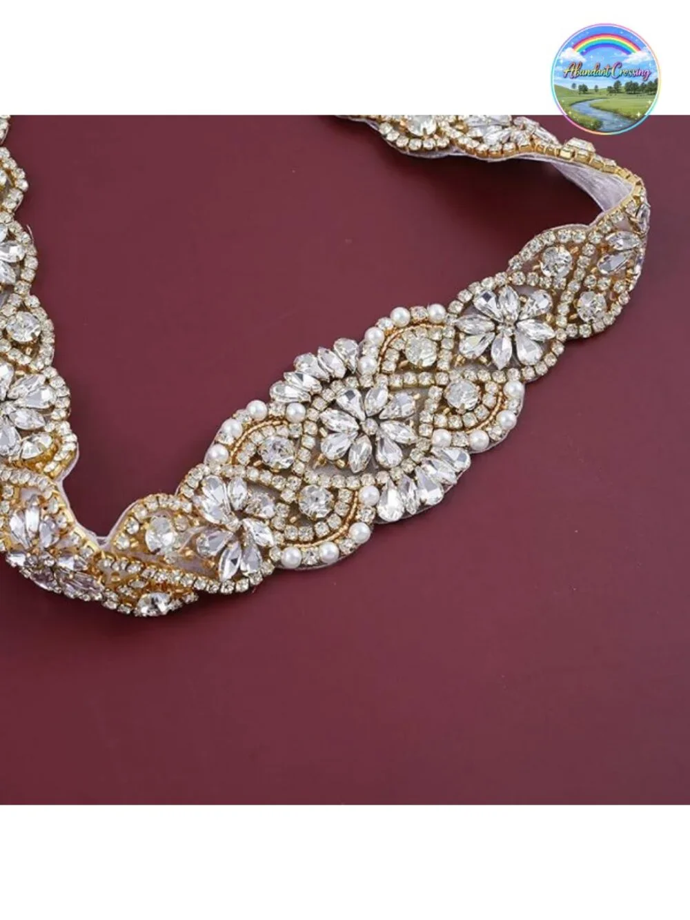 Rhinestone Bridal Belt Sash Double-Sided Satin Handmade Wedding Accessory